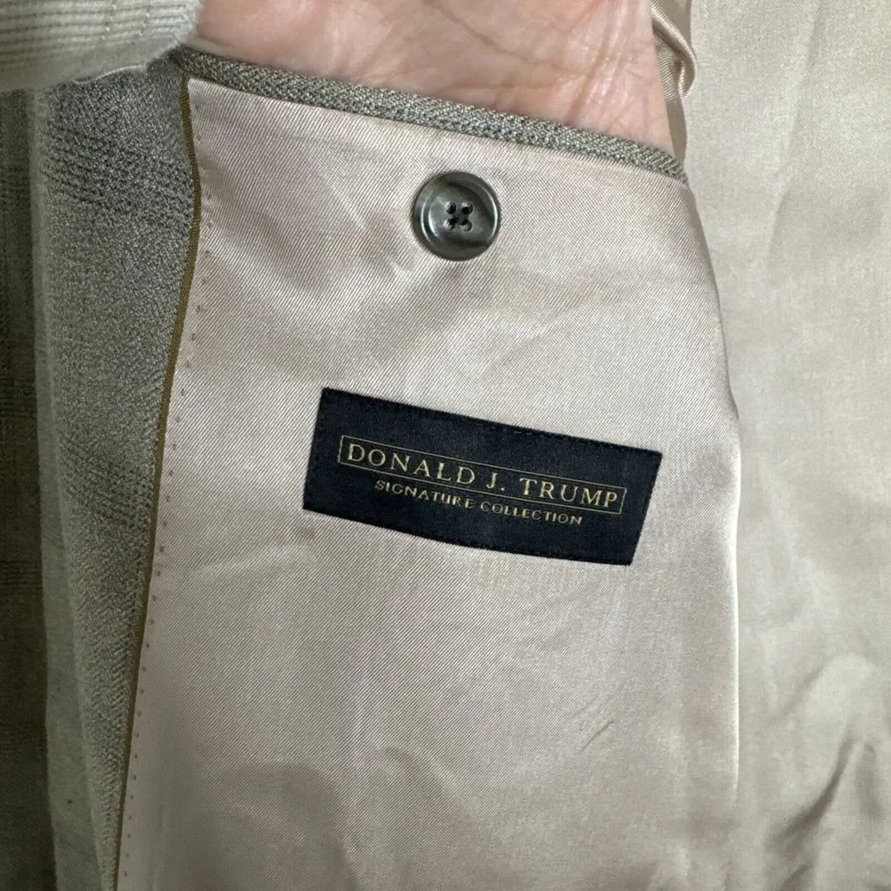 Donald Trump‎ Signature Collection Suit Jacket Mens 44L Tan Plaid Wool/Silk